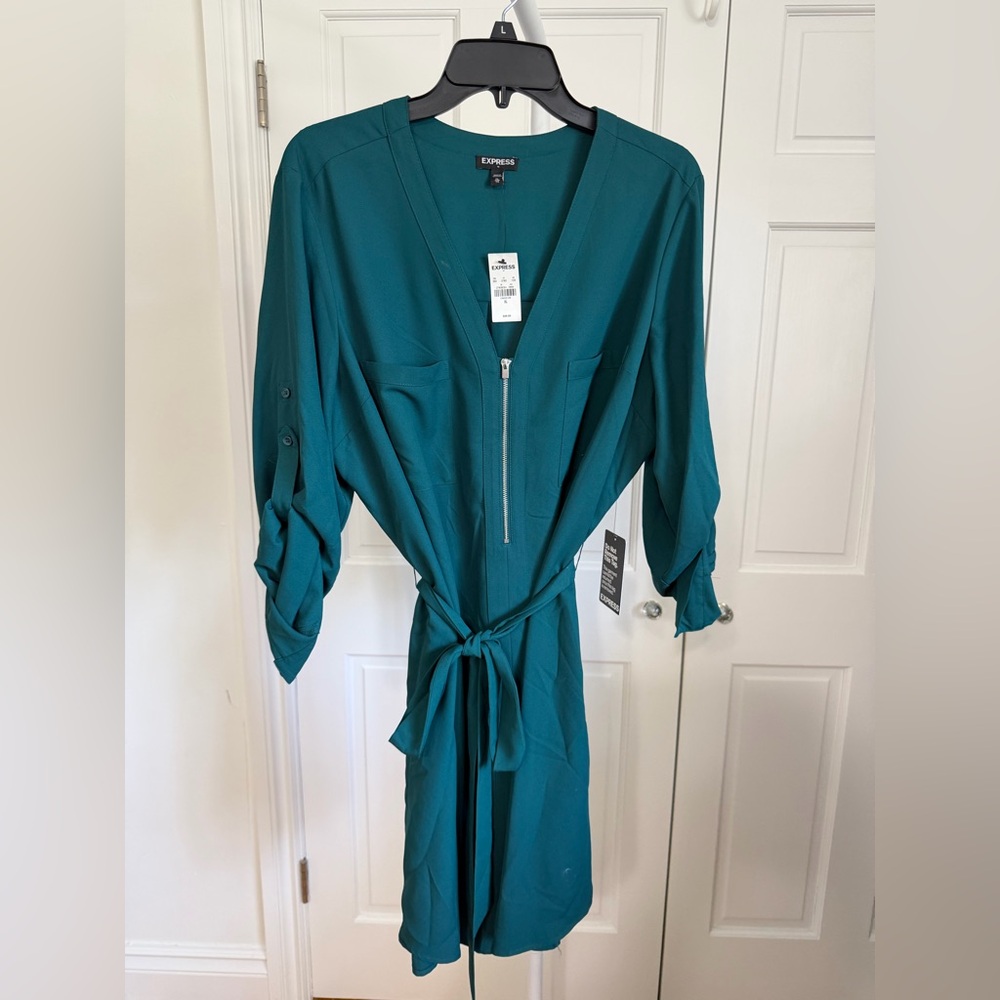 NWT Express Emerald Green Shirt Dress Size XL - Picture 2 of 4